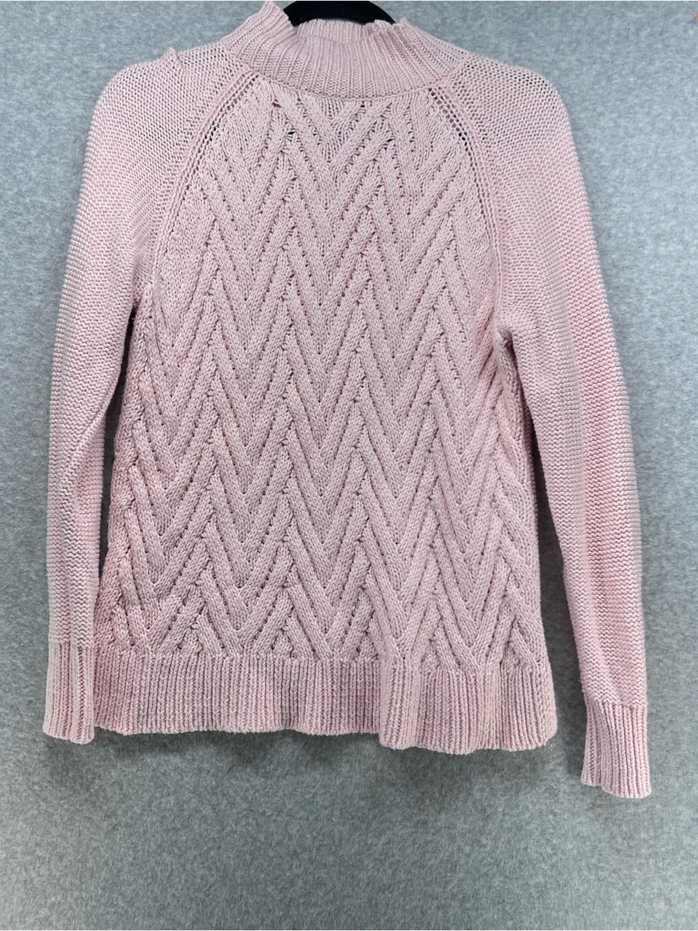 Chaps Pale Pink Chevron Cable Mock Neck Sweater